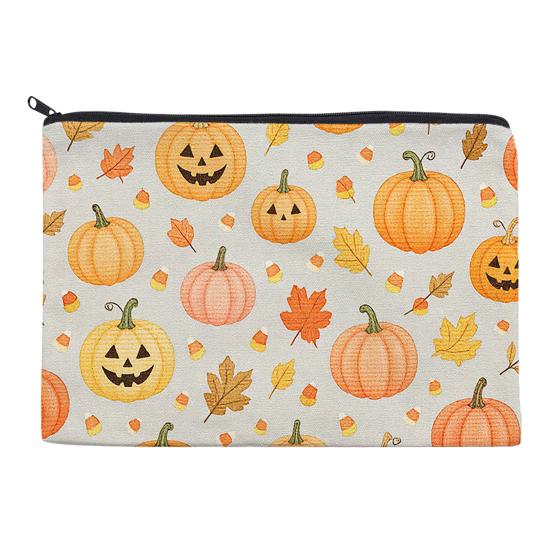 Festive Pumpkin Decor Storage Bag, with Halloween Pattern Print, Smooth Zipper Durable Canvas Decorative Bag Organizer, Portable Stationery Case, for A
