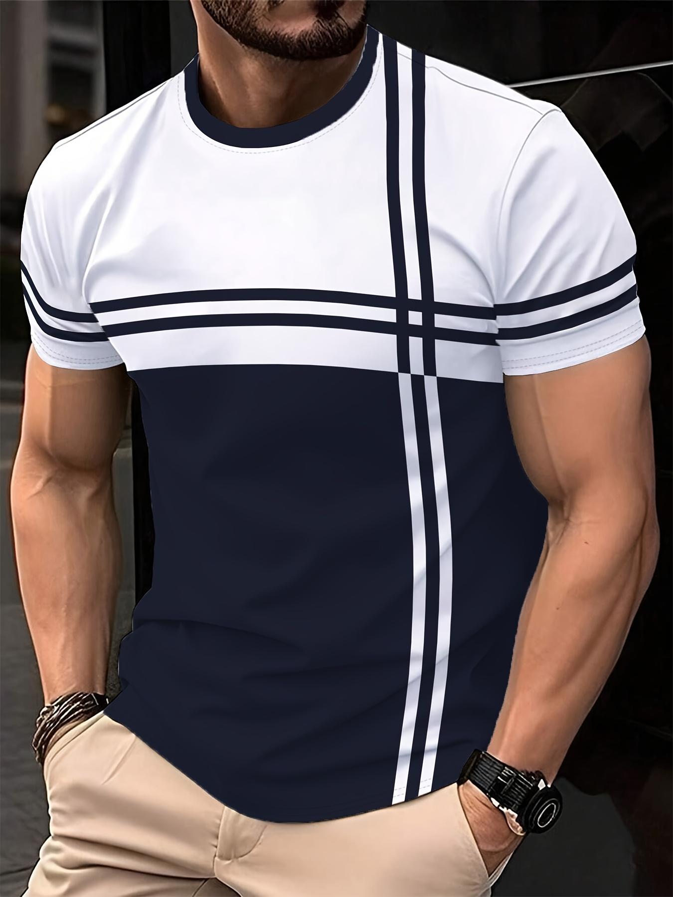 

Мужская повседневная летняя футболка - С коротким рукавом, Полосатый 3D-принт, Топ для занятий спортом на открытом воздухе XL