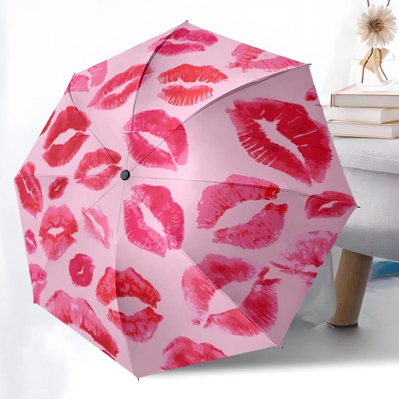 

1pc Lipstick Kisses Pattern Automatic Folding Umbrella - 8-Rib Durable Iron Frame, Compact Portable for Daily Travel yy251205072