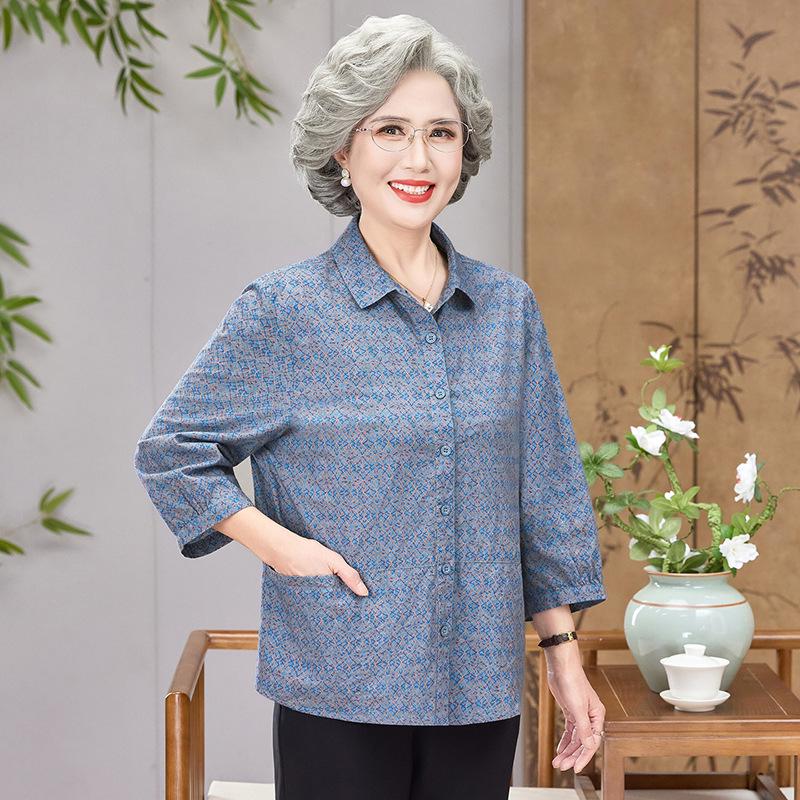 

Women s 100% Cotton Seven-quarter Sleeve Top for Middle-aged and Elderly Mother L [Up to 105 lbs]