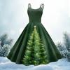 Women's Christmas Print Casual Fashion Round Neck Mid-Length Dress