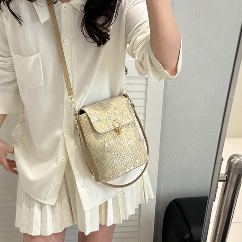 Lace Woven Straw Woven New Fashionable and Fresh Sling-shoulder Bag Women's Small Bucket Crossbody Bag Handbags