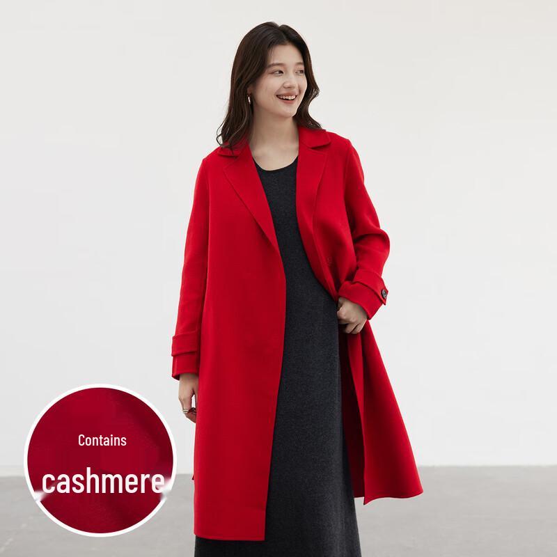 Sinuofude Women's Cashmere Blend Double-sided Wool Lapel Coat