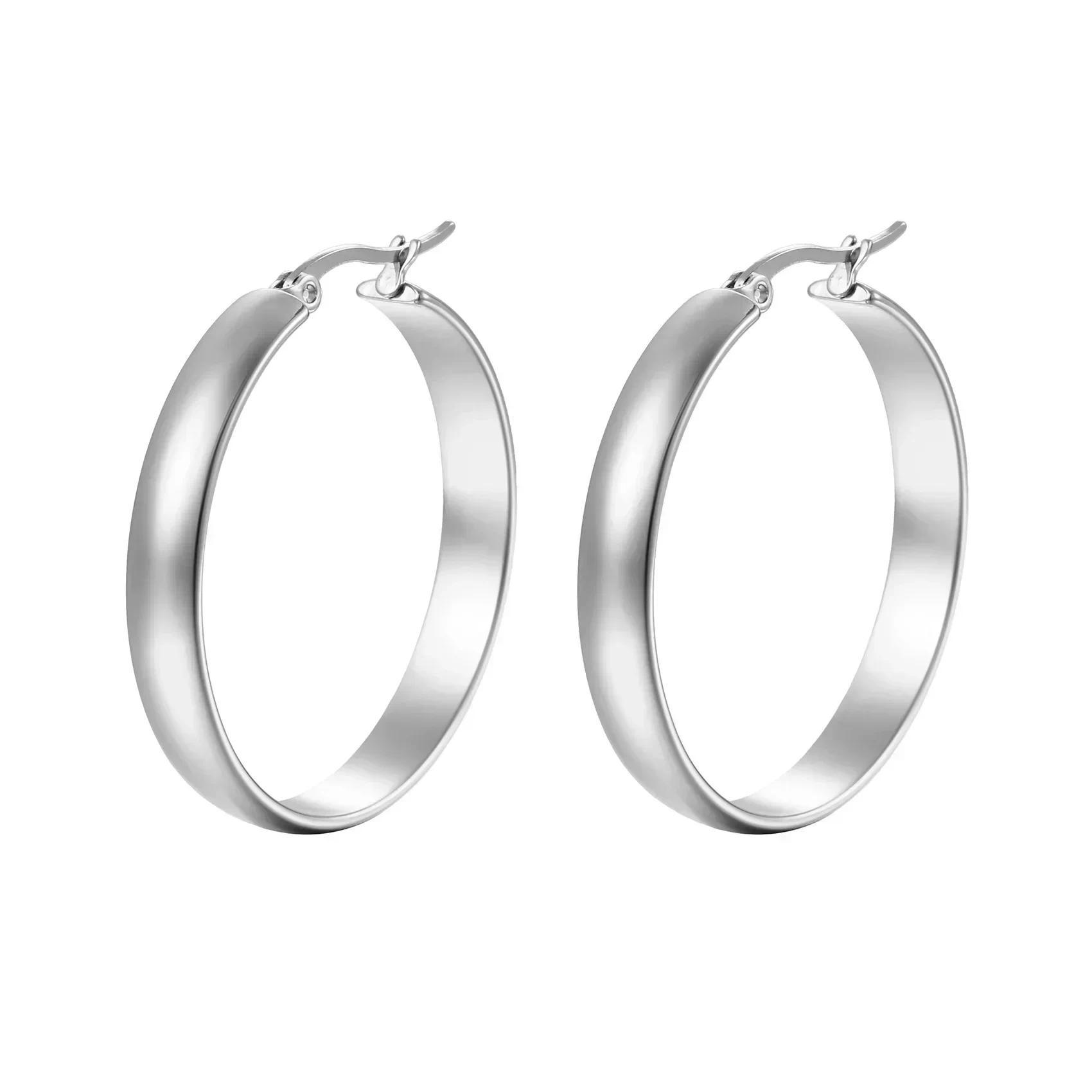Showfay Round Stainless Steel Circle Women Hoop Earrings Trend Titanium Steel Glossy Classic Circle Hyperbole Earring коричневый