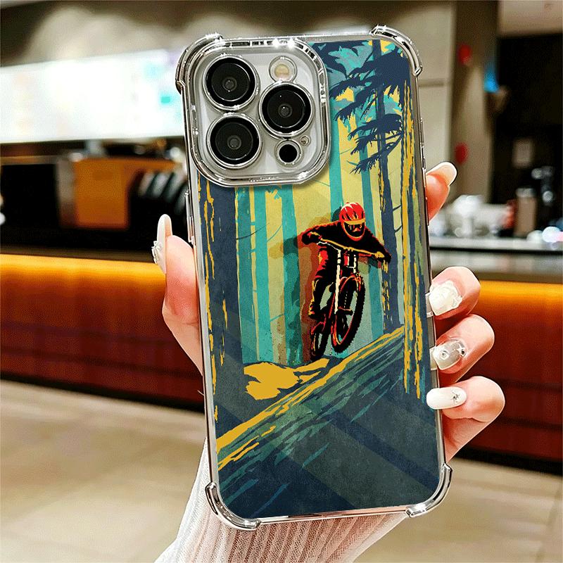Mountain Bike Bicycle Soft Phone Case For iPhone 15 16 17 Air 14 Pro Max 16E Plus 13 12 Mini Plating Anti-Fall Fundas