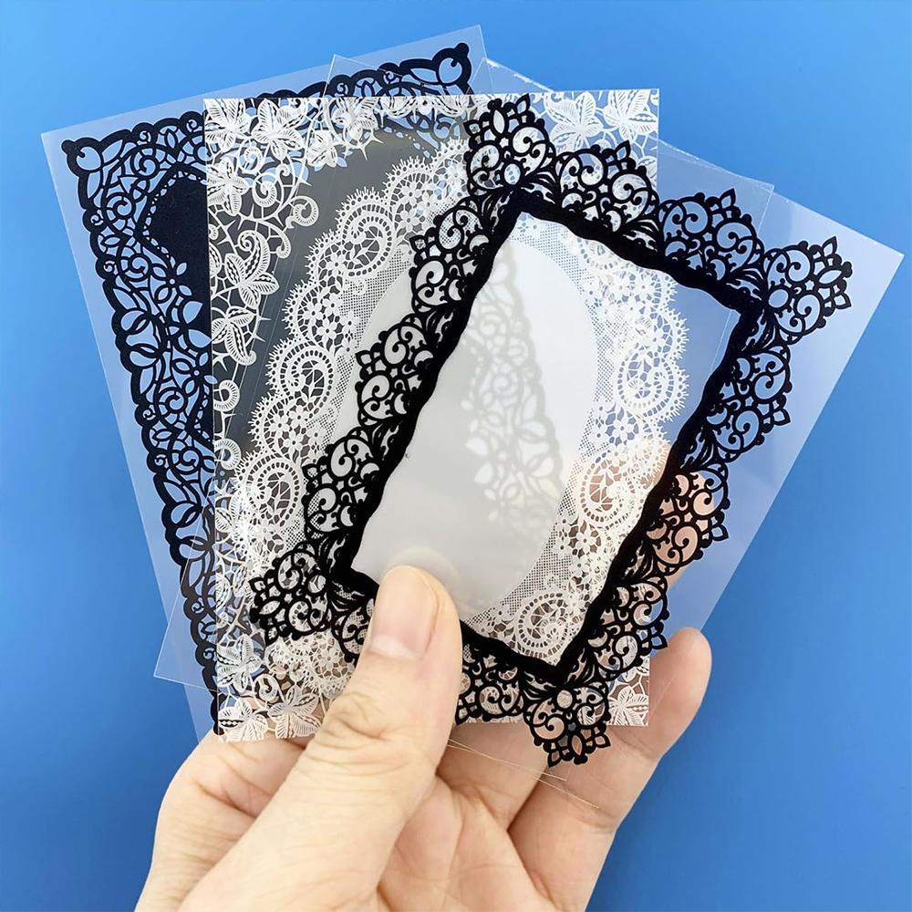 30pcs/pack Unrepeated Patterns Vintage Lace Stickers Black Ink White Ink Various Lace Boarder Sticker Card Journal Scrapbooking
