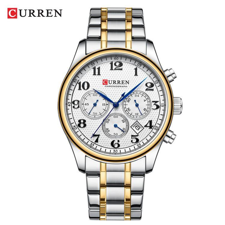 CURREN 8466 Men s Multifunctional Steel Band Chronograph Watch with Calendar