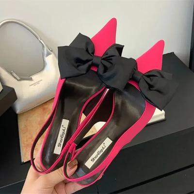 Moda elegantă cu fundă design curea din spate cu toc mic pantofi sandale femei moda satin vârf ascuțit toc mediu vară femei pantofi tacones