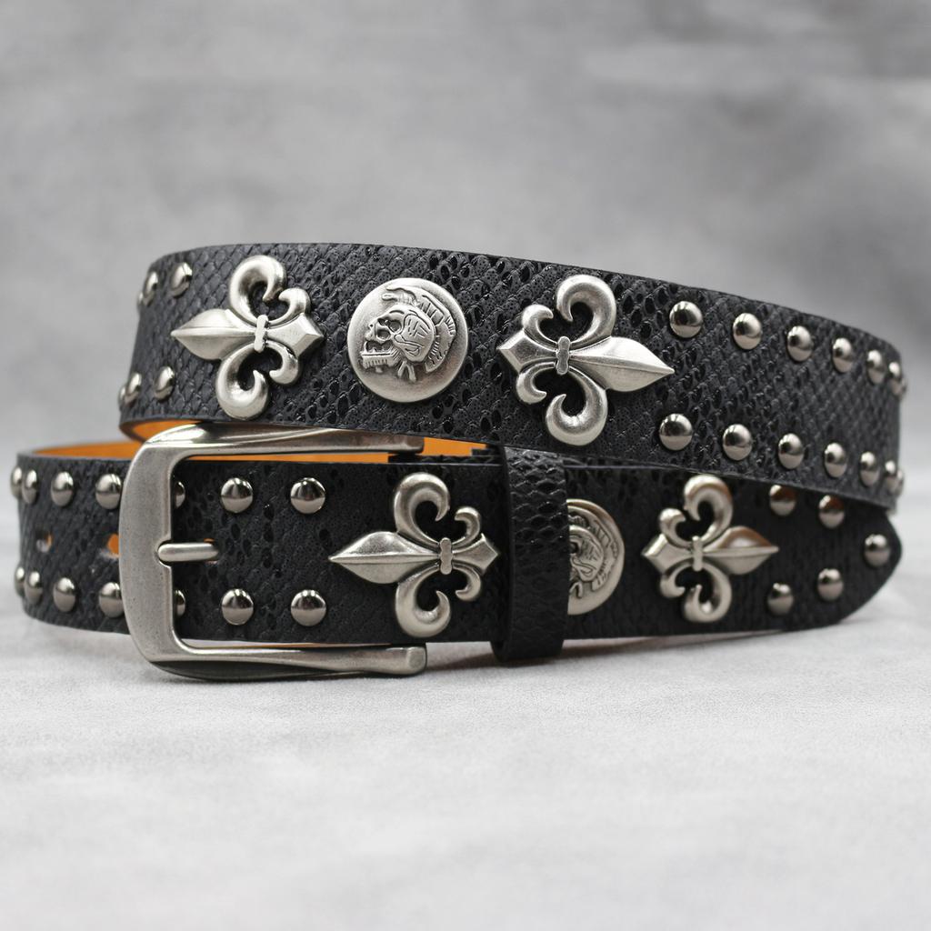 Fashion Rivet Belt White Cross Men&Women's Studded Belt Punk Rock With Pin Buckle Hardware Jeans Designer Female Waist Belts