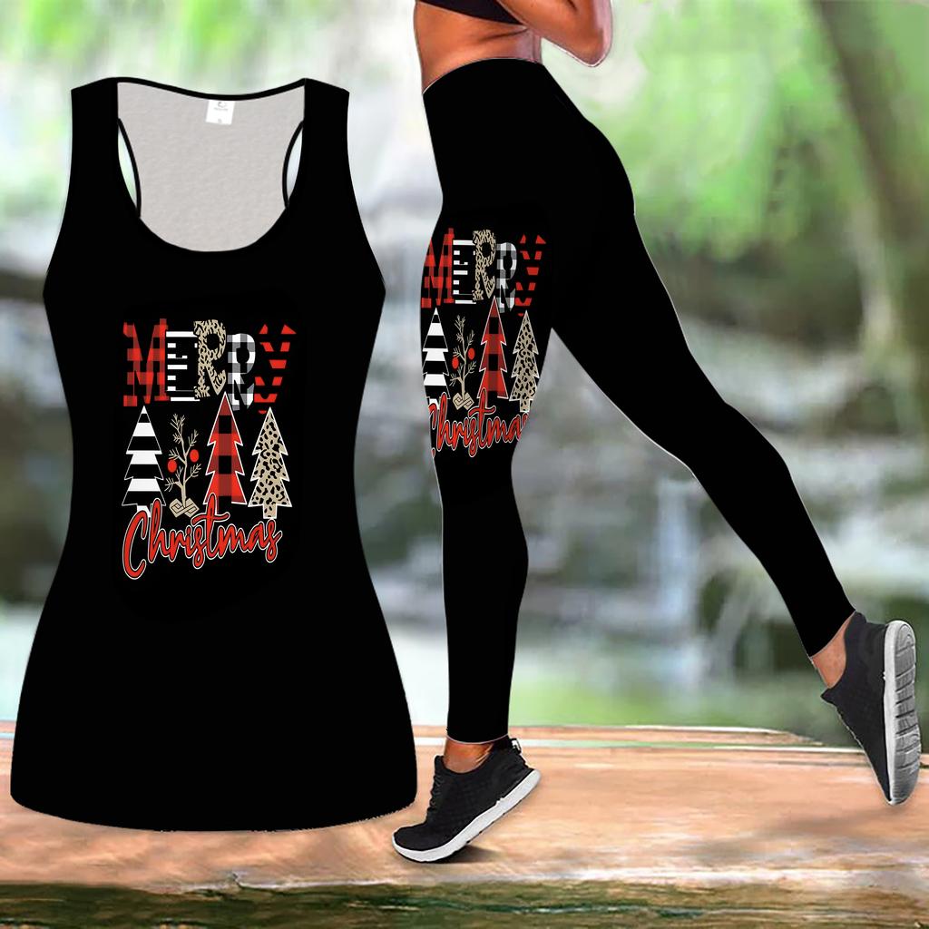 Christmas Festival Print Yoga Outfit for Women Fashion Workout Leggings Fitness Sports Casual Yoga Set Sports Suit