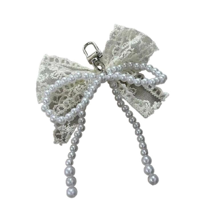Pearls and Bowknot Embellished Keychain Elegant Bowknot Pearls Keychain Colorful Bowknot Pendant for Bags and Phones