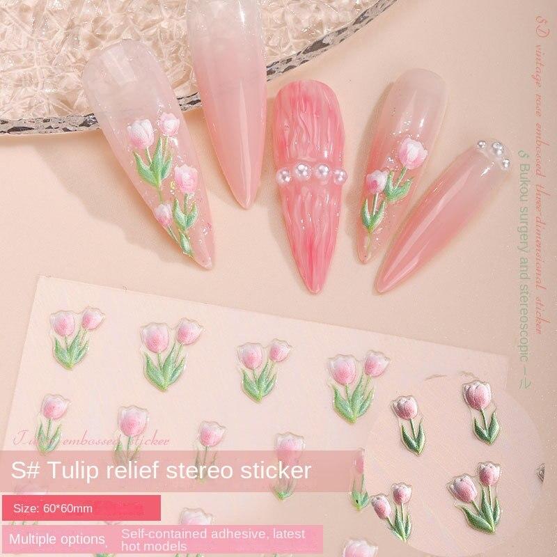 Tulip Embossed Nail Sticker DIY Cherry Nail Sticker