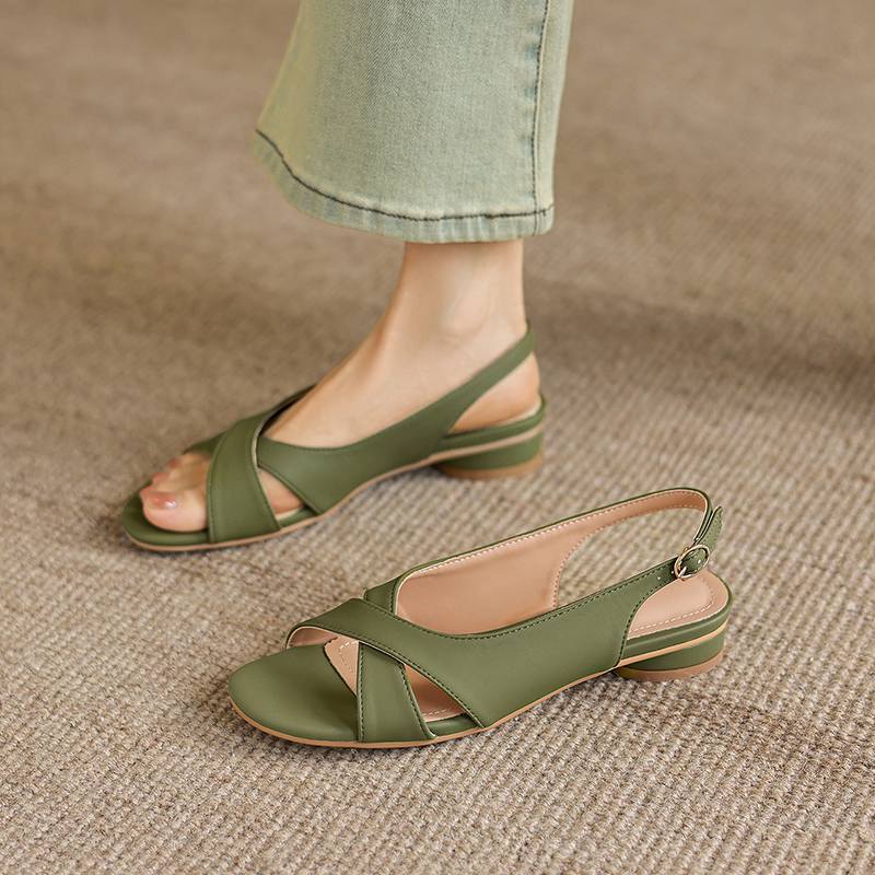 Krazing Pot Microfiber Low Heels Concise Style Buckle Straps European Design Summer Size 43 Size 42 Women Sandals