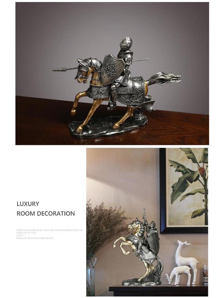 Nordic Luxury Knight and Horse Ornament: Elegant Chinese Style Decor for Living Room or Office
