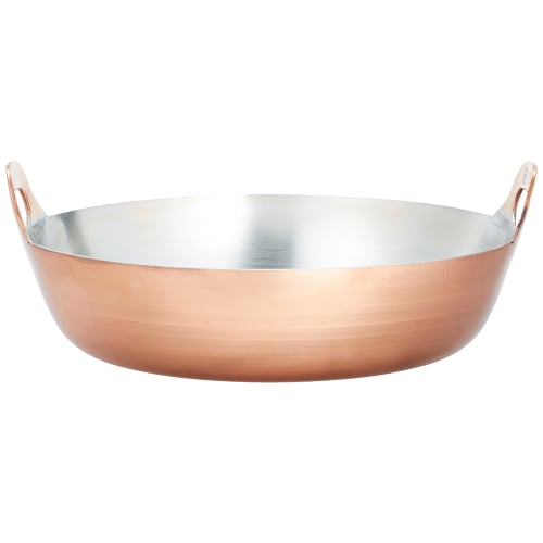 Endo Shoji TKG Copper Tempura Pot, 25cm, Depth: 65mm, Thickness: 2mm, Weight: 1.3kg, Capacity: 2.6L. Copper's excellent thermal conductivity ensures c