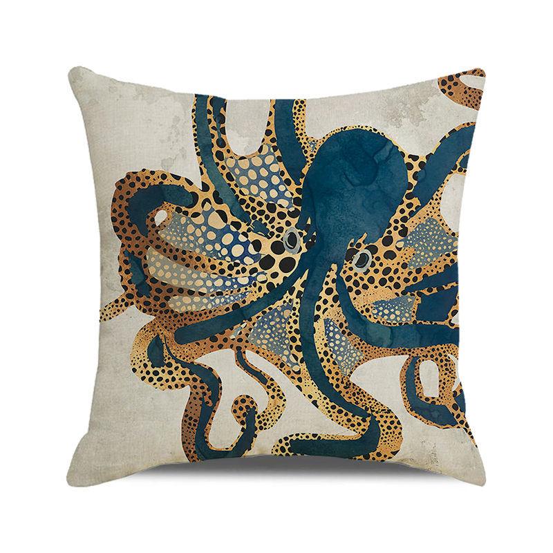 Watercolor Illustration of Octopus Squid Digital Printing Short Plush Pillow Covers for Car Sofa Office Cushion Cover Home Goods