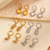 Temperament Sweet Inlay Zircon Gold Color Cherry Strawberry Pineapple Pendant Hoop Earrings for Women Stainless Steel Jewelry