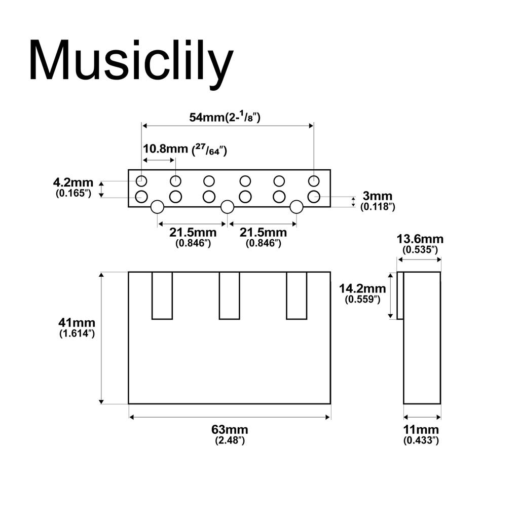 Musiclily Ultra 41mm Blast Tremolo Block for Wilkinson by GOTOH VG300/VS100N Tremolo Bridges (10.8mm String Pitch)