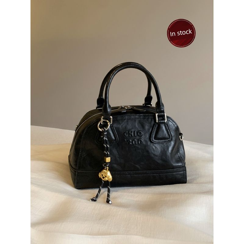 

South Style Chio2nd Ceir High end Leather Series North City Memory Pillow Bag Women Portable Shell Bag Messenger Bag Black