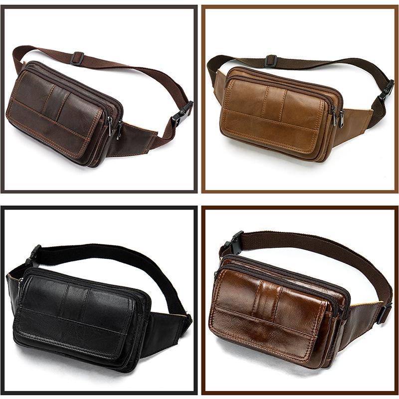 Men's Retro Genuine Leather Crossbody Chest Bag, Top Layer Cowhide Waist Bag