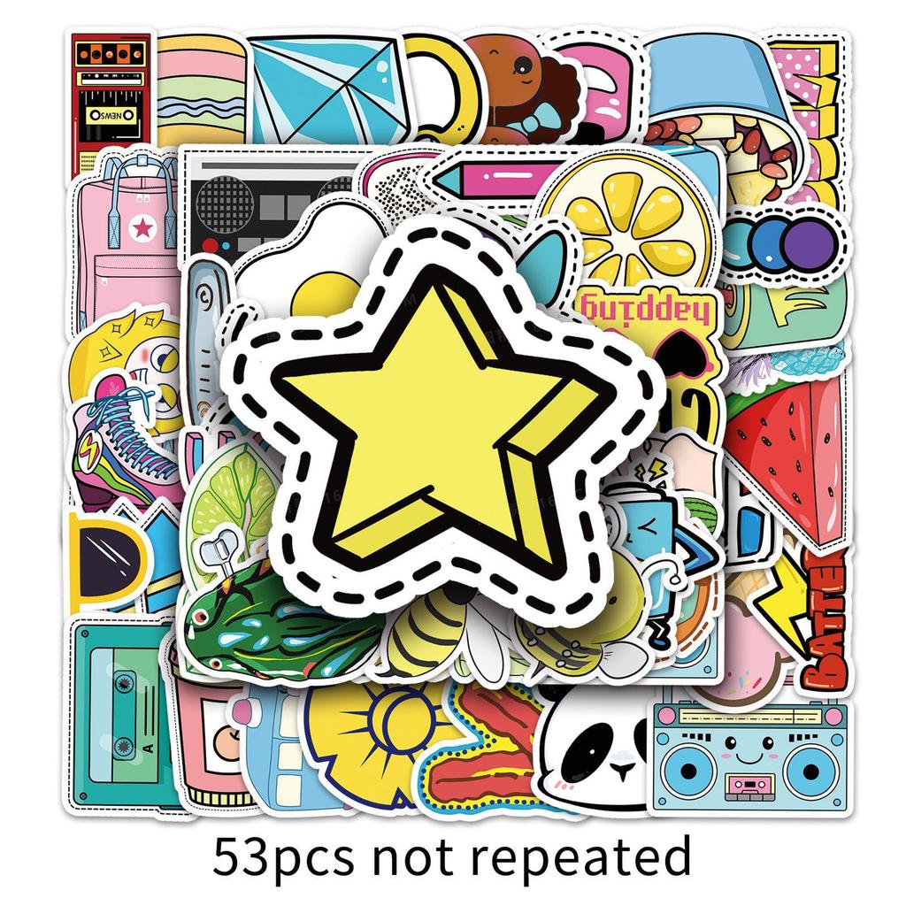 53PCS Waterproof VSCO Cartoon Stickers for DIY Phone Cases and Luggage