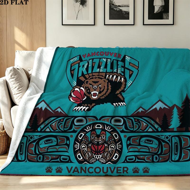 Vintage Vancouver Grizzlies Print Flannel Blanket High Quality Warm Comfortable Cover for All Seasons Perfect for Gifts Home Decor