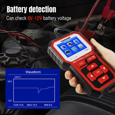 Probador de batería de coche y motocicleta KONNWEI KW681 y herramienta de escáner de diagnóstico OBDII 2 en 1
