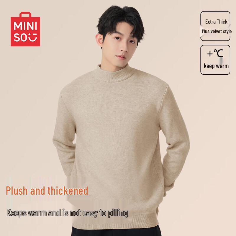 MINISO Men's Winter Thermal Fleece-lined Knit Sweater