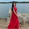 French super fairy vacation style flower streamer sleeveless dress women's summer new women's clothing big swing long skirt