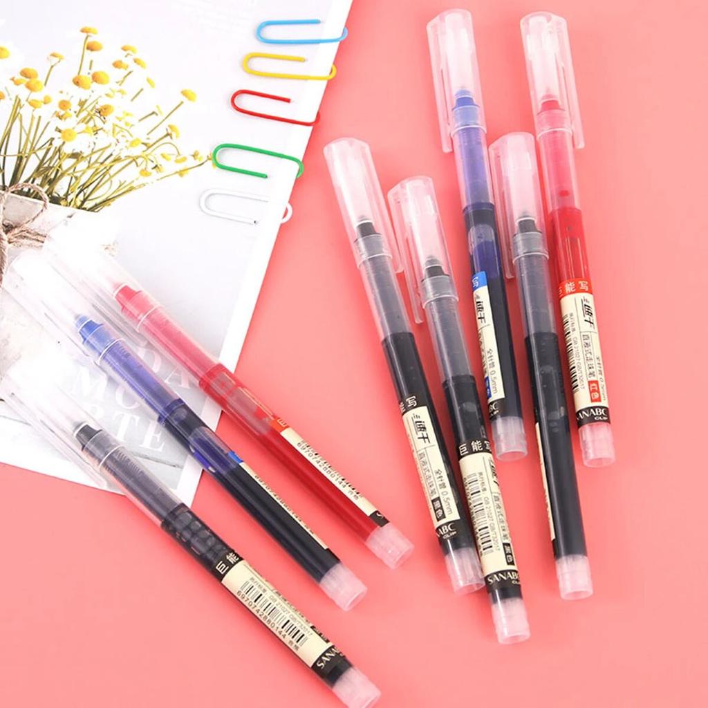 12pcs Student Neutral Straight Liquid Type Ballpoint Gel Pen 0.5mm Black Blue Red Writing Tools
