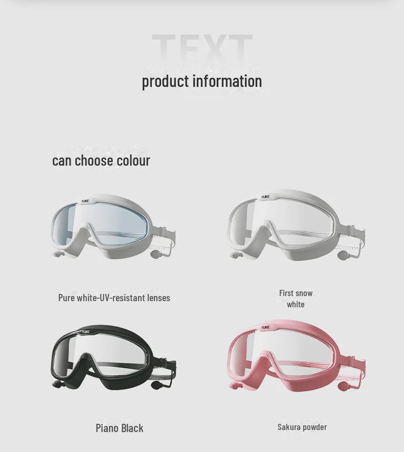 HD Antibeschlag Kurzsichtigkeits Schwimmbrille mit großem Rahmen und Kappen-Set für Erwachsene