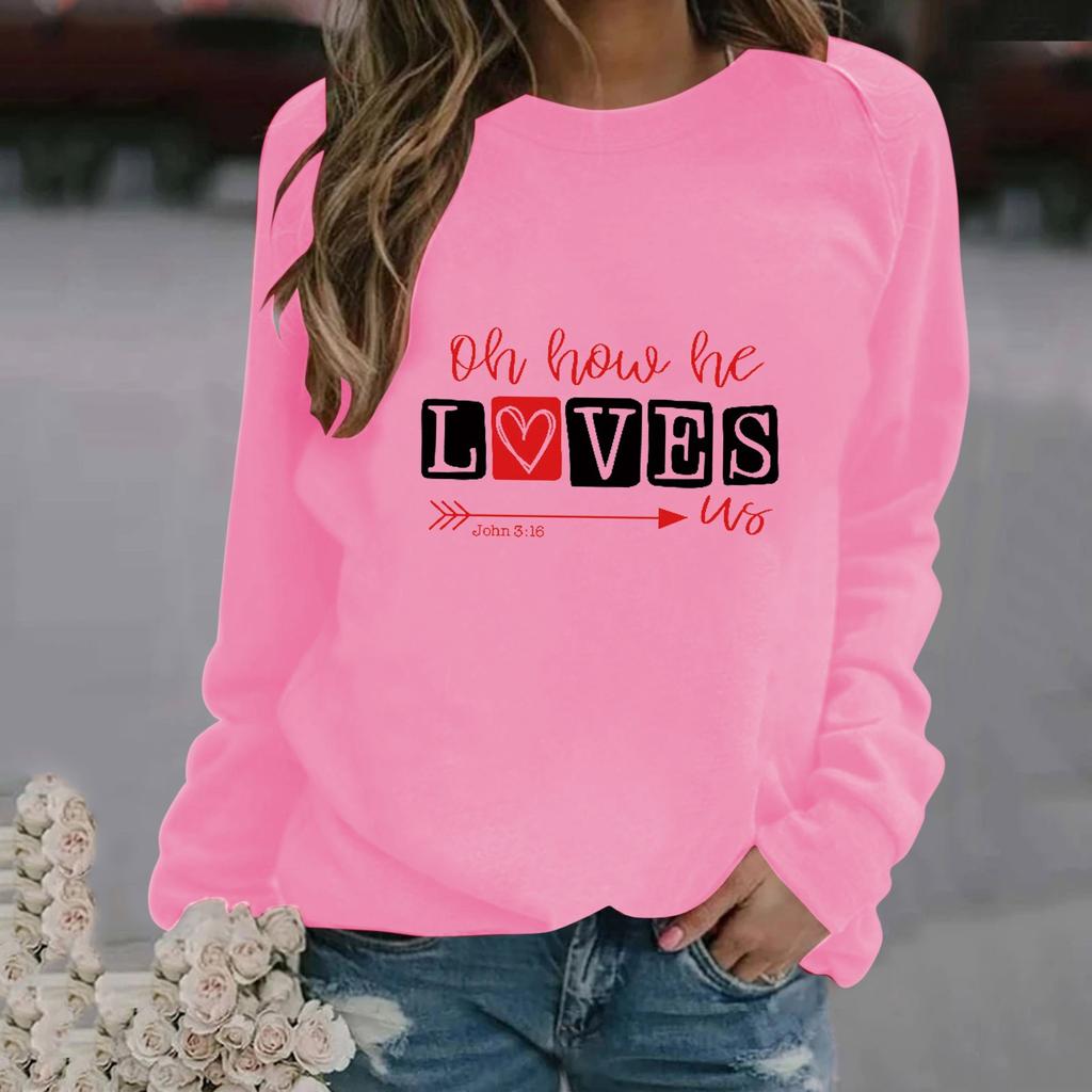 Women's Fashion Leisure Valentine's Day Print  Long Sleeve Pullover Top