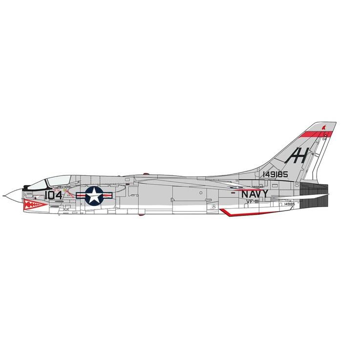 [Hasegawa] 1/48 U.S. Navy F-8E Crusader VF-111 Sundowners Plastic Model 07524, molded color, length 348mm, width 226mm, height 100mm