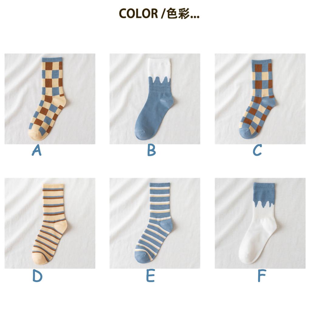 Women's  And Winter Striped Blue Plaid Sports Socks
