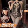 Sexy underwear women's hot neck halter hollowed out tight fishing net open onesie pure desire sultry 