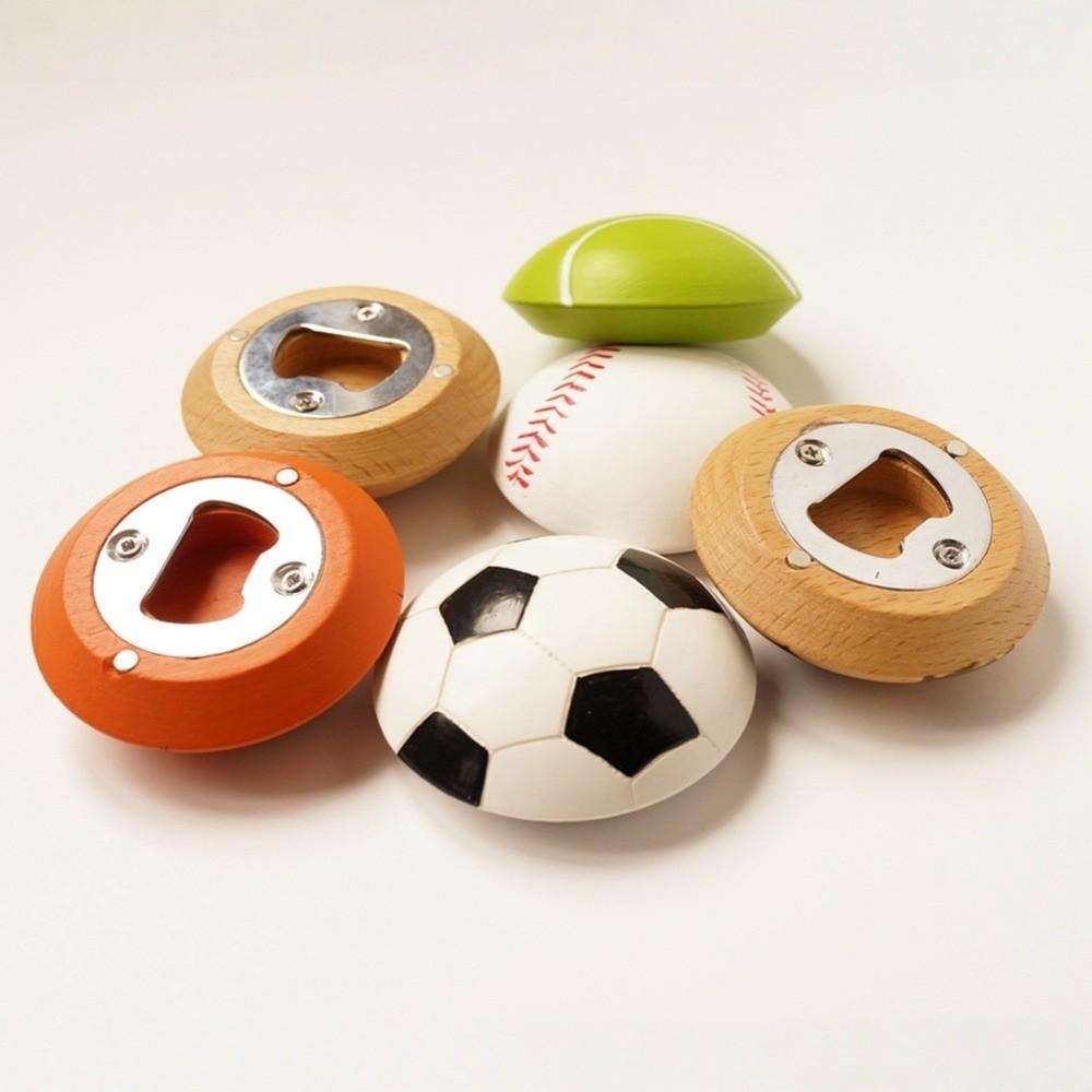 Basketball Wooden Bottle Opener Tennis Magnetic Cap Remover Sports Series Fridge Magnet  Gift