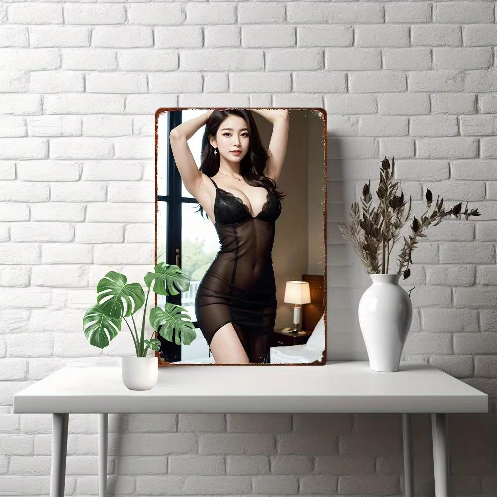 Anime Girl Metal Tin Sign Vintage Wall Decor Man Cave Gift