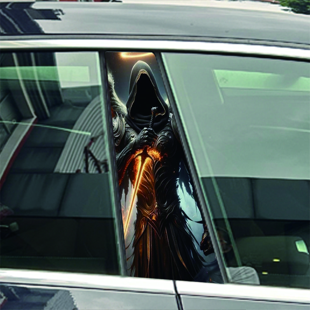Devil Skeleton Samurai Skull Head Car B Pillar Sticker Waterproof Center Column Cover Scratches Sunscreen Car Accessories