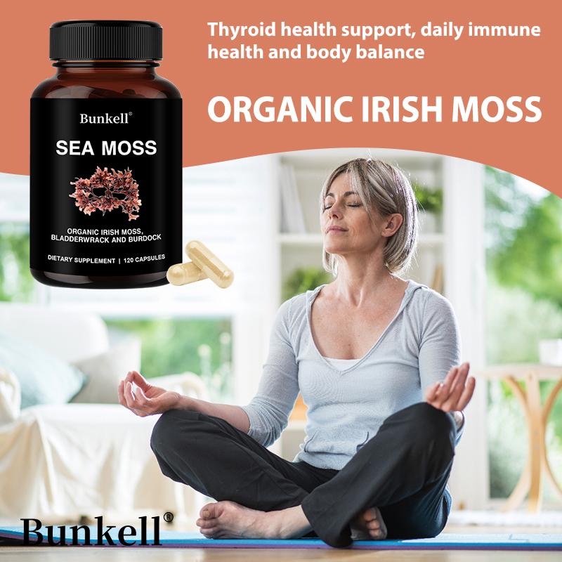 Organic Irish Moss Supplement, With Bladderwrack, Burdock, 120 Capsules Per Bottle