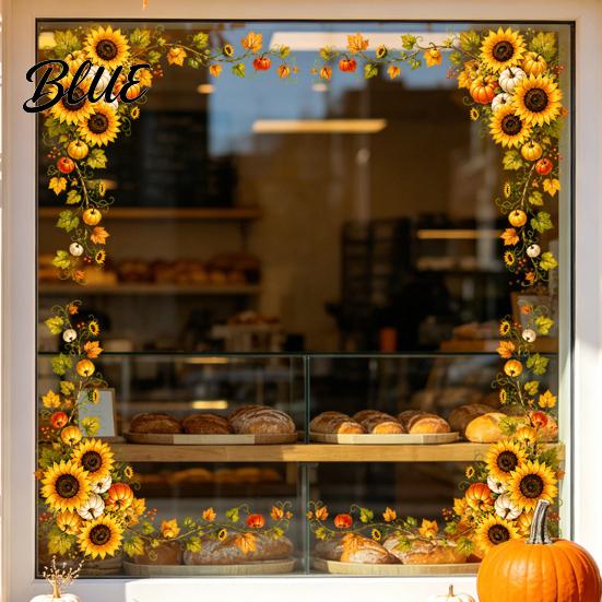 Maple Leaf Window Stickers Harvest Festival Static Glass Sticker Autumn Clings with Leaves Sunflowers And Reusable Seasonal Decor Berries Prints PVC