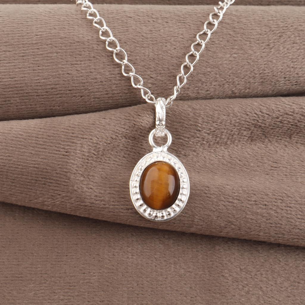 Yellow Tiger's Eye Gemstone Jewelry, 925 Solid Sterling Silver Jewelry, Handmade Pendant Gift For Women