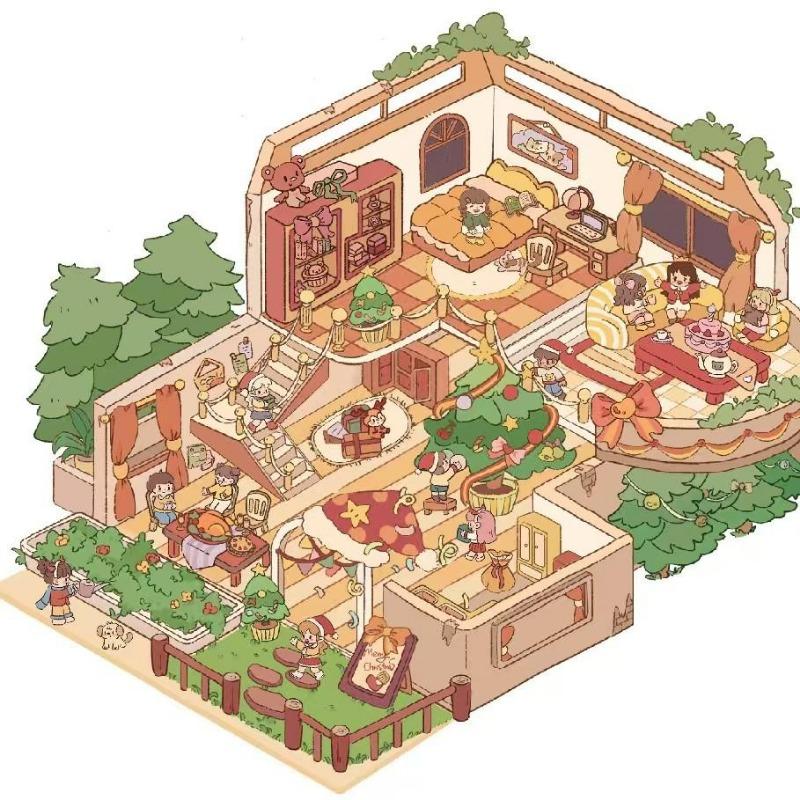 Cartoon Miniature Scene 3D Stickers Retro DIY  PET Landscape Stickers Decompression Korean Stationery Scrapbooking Posters