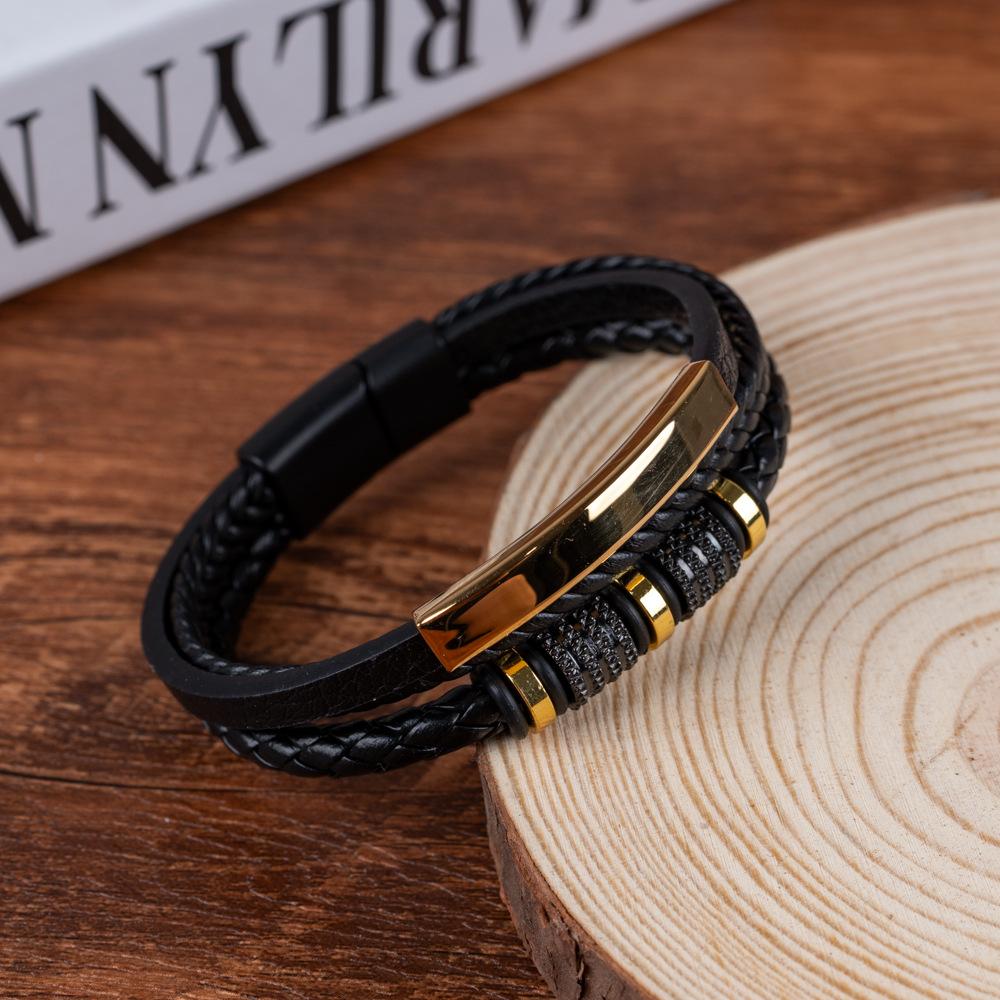 Stainless Steel Leather Rope Bracelet for Men Punk Style Hand-woven Multi-layer Braided Leather Bracelet Accessories