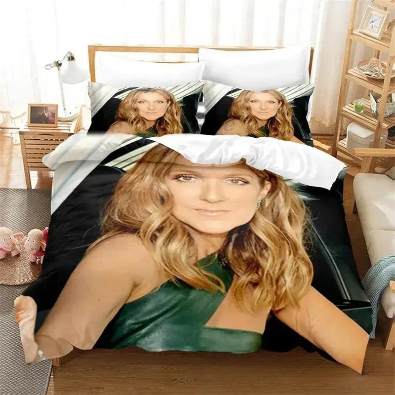 3D Print Celine Dion Beding Set,Soft Duvet Cover Warm Comforter Bed Linen Set Comfortable Quilt Cover Pilowcase,King Quen Twin Sized Dimensions Young