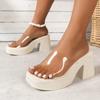 Summer New High-heeled Cool Slippers Women Wear Thick-heeled Candy Transparent Cool Slippers Square Head One-word Drag