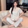 New light luxury fashion leopard print floral design feeling ice silk satin pajamas women's loungewear short-sleeved set
