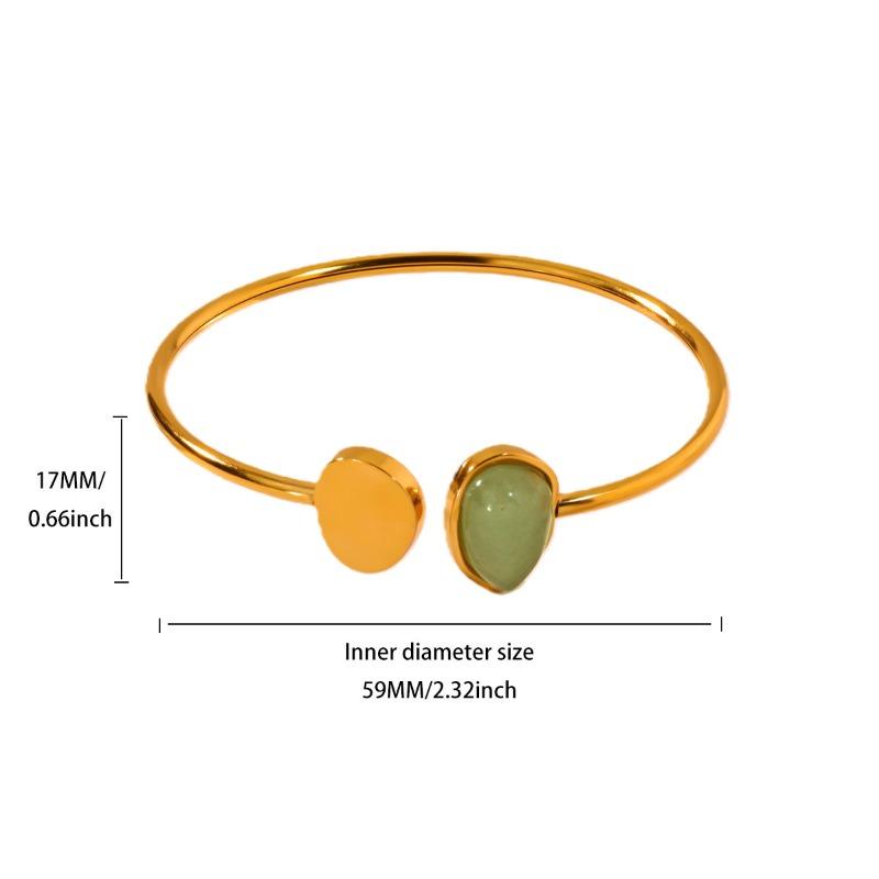 

Браслет из нержавеющей стали в форме капли воды с овальным отверстием, женский высококлассный нишевый браслет, имитация нефрита, ручное украшение