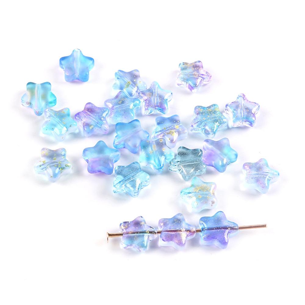 8Mm Gradual Change Three-Dimensional Pentagram Glass Beads Gold-Painted Stars Loose Beads Diy String Beads Antique Hairpin Necklace Accessories