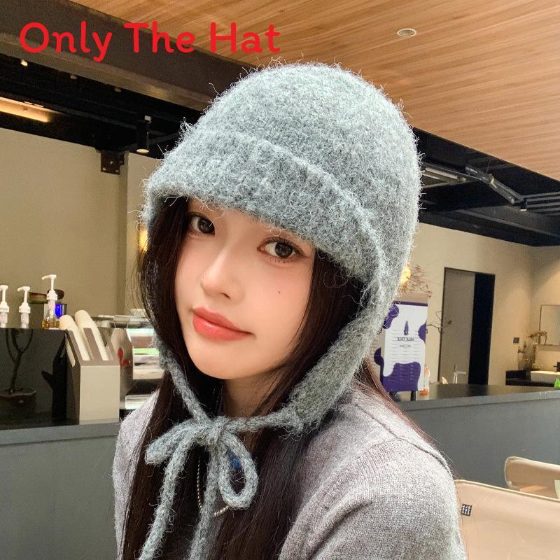 Style Knit Cap For Autumn And Winter With Warmth And Wind Resistance серый