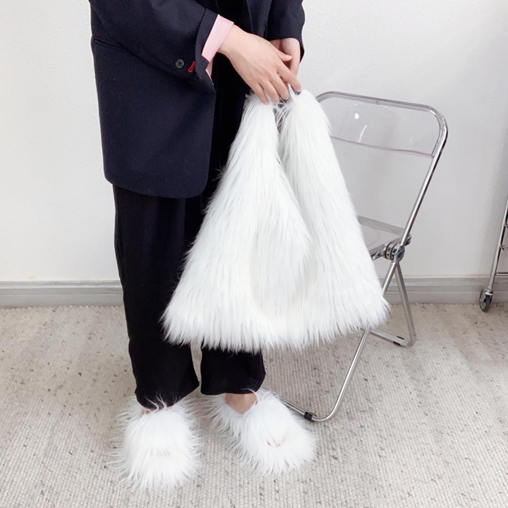 Women Fluffy Shoulder Bag Hasp Fuzzy Tote Handbag Casual Plush Tote Handbag Versatile Large Capacity Girl Satchel Bag